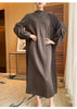 Puff Sleeve Pleated Dress Solid Color Long Length Women Loose Causal Elegant Dresses Designer Clothes Autumn 2DA1731