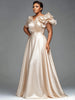 Women Formal Plus Size Dress V‑Neck Mixed Ruffle 3D Sleeve Maxi Dress Pockets Elegant Wedding Guest Evening Party Dress