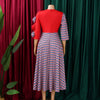 Elegant Dresses for Women Fall African 3/4 Sleeve Party Birthday Robe Chic 3D Flower Plaid Evening A-Line Dress