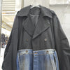 Contrasting Color Splicing Coat for Women Retro Suit Collar Double-breasted Denim Jackets