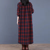Spring Retro Plaid Pockets Turn-down Collar Long Sleeve Dresses Loose Leisure Single Breasted Women Dress