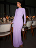 Elegant Pink Irregular Pleated Maxi Dress Women O-Neck Long Sleeve Ruched Slim Long Dress Wedding Guest Evening Party Robes