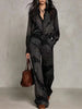 Women's Bohemian Paisley Print Two-Piece Set Lapel Neck Long Sleeve Blouse Top Wide Leg Pants Casual Loose Suit for Vacation