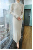 Women' 100%Pure Mink Cashmere Dress Stand-Up Collar Buckle Slim Knit Long Skirt High Waist Over The Knee Bottoming Dress