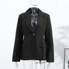Elegant Women's Black Slim Blazer Lapel Shoulder Pads Full Sleeve Pockets Female Jacket Office Lady Streetwear