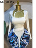 Women Tie Dye Print Patchwork Stacked Ruched Long Sleeve Midi A-line Maxi Long Dress Party Education Dresses