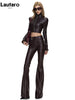 Spring Autumn Long Fitted Soft Black Pu Leather Flare Pants for Women Low Waist Sexy Designer Gyaru Clothes