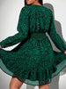 Sexy V-Neck Leopard Print Long-Sleeve Dress Plus Size Women Clothing American Slim A-Line Skirt Elegant Party Evening Dress