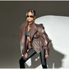Solid PU Leather Jacket Women Turn-down Collar Zipper Front Puffy Sleeves Stylish Coat Spring Casual Lady Outerwear