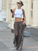 Casual Leopard Print Pants Women Fall Sporty Patchwork Stripes Autumn Basic Streetwear Hipster Loose Trousers