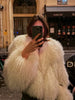 Women White Fluffy Short Fake Fur Coat Solid Full Sleeves Round Neck Coat Chic Warm Winter Street Outerwears