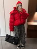 Women Brown Drawstring Waist Puffer Jacket Stand Collar Warm Cotton Padded Coat Casual Oversized Winter Parka Outerwear