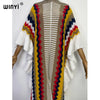 Knitting Rainbow Printing Comfort Warm Winter Holiday Dress Elegant Africa Women Boho Party Long Dress