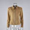 Winter Suede Short Jacket For Women's Vintage High Waist Slim Cardigan Winter Street Lapel Office Commuting Jackets Coat