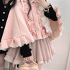 Japanese Viange Outerwear Clothing Warm Bow Ruffles Hooded Ponchos Lolita Style Sweet Kawaii Capes Coat Women Autumn Winter