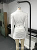 Long Scarf Women Suit 1 Piece Blazer With Back Stripe Sexy V Neck Ruffles Short Mini Party Gown Formal Office Lady Jacket Coat