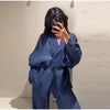 Casual Women Shirt Pant Set V-Neck Lace Up Loose Long Sleeve Top Wide Leg Trousers Suit Spring Autumn Chic Lady Outfits