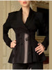 Black Blazer Jacket Pant Sets Chic Double Breasted Slim Waist Suit Coat Wide-leg Suit Trousers Spring Lady Party Outfits