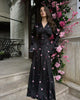 Autumn Elegant Printed Satin Long Dress Women Slim Lace Up V-neck Full Sleeve Pleat Dresses Lady Party Evening Robes