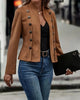 Womens Faux Suede Jacket Open Front Jacket Coat Double-Breasted Buttons Casual Outerwear