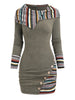 European and American Explosions Women's Ethnic Style Geometric Stripe Stitching Hooded Knitted Long-Sleeved Tight Dress