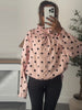 Pink Polka Dot Jacket For Women Casual Stand Collar Long Sleeve Button Loose Coat Lady Spring Chic Street Outerwear