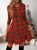 Women's Cute Red Plaid Long Sleeve Dress, Christmas - Vibe Swing Mini Dress, Comfy for Holiday Parties & Daily Wear
