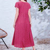 Plus size women's dress, Bohemian ethnic style printed V-neck batball sleeve dress, elastic waist, with pockets