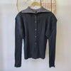 Spring Colorblock Lapel Women's Pleated Short Coat Casual Versatile Single Breasted Jackets 2DB6388