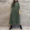 Women Autumn Corduroy Dress Casual Long Sleeve Buttons Up Sundress Solid Loose Holiday Vestido Kaftan Vintage Shirt Dress