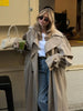 Khaki Lace Up Cape Trench Coat Loose Solid Full Sleeve Lapel Windbreaker Autumn Commute Casual Daily Coats