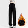 Woman Korean Double Buckle Design Jeans Female Winter Snow Warm Thermal Plush Pants Girls High Waist Denim Trousers