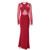 Mesh Hollow Slim Party Sexy Dresses Elegant Pleated Bodycon Maxi Long Dress Women Autumn Winter Dress Vestidos