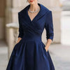 Autumn Long Sleeve Lapel Draped Slim Women Dress Ladies Clothes Solid High Waist Pocket A-Line Prom Dresses Vestido