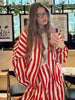 Vintage Contrast Striped Coat Pants Suit Women Chic Zipper Elastic Waist Button Lantern Trouser Suit Autumn Daily Street Outfit