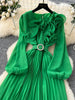 Spring Autumn Elegant Dress for Women French Mushroom Edge Crimping Loose Chiffon Long Sleeve Long Dress C141
