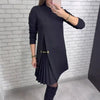 Spring Sexy O Neck Patchwork Pleated Dress Woman Elegant Solid Slim A-Line Party Dress Autumn Long Sleeve Female Mini Dress