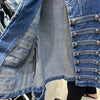 Women Vintage Denim Military Jacket Retro Solid Round Neck Single Breasted Slim Short Jackets Lady Daily Street Outerwear