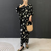 Balck Dot Printting Pleated Women's Dress V Collar Batwing Sleeve Mid-Length Mermaid Dresses 2DB6625