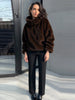 Women's Faux Fur Coats Hooded Patchwork Zipper Cropped Jackets Street Female Lantern Long Sleeves Loose Autumn Winter Outerwears