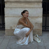 Solid Pleated Shawl Dress Women Chic Half High Neck Long Sleeve High Waist Slim Dresses Lady Daily Evening Party Gown