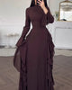 European and American Women's Elegant Casual High-Waisted Solid-Colour Bell-Sleeve Dress Long Dress with Long Sleeves
