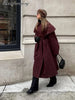 Burgundy Long Trench Coat Women Lapel Double Breasted Belted Waist Cape Collar Overcoat Loose Windbreaker Lady Winter Outerwear