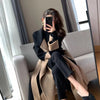Women Autumn Winter Double-faced Polyester Blends Long Style Elegant Patchwork Woolen Overcoat High Street Slim Sashes Outerwear