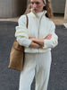 Casual Solid Knit Top Pants Set Women Stand Collar Full Sleeve Sweater Wide Leg Trousers Sets Autumn Lady Suit