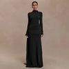 Solid Color Elegant High Neck Long Sleeve Ruched Ribbon Dress Women Bodycon Party Club Evening Dress Winter