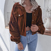 Autumn Winter Corduroy Short Coat Solid Turn-Down Collar Lantern Long Sleeve Jacket Single Breasted Women Clothes Casual