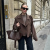 Casual Woolen Women Coat Doube-Breasted Turn-Down Collar Long Sleeve Female Coats Autumn Winter Chic Lady Outwear