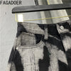 Women Gray Tie Dye Denim Mini Skirt High Waist A-line Jean Skirt Button Pocket Sexy Y2K Streetwear Printed Short Skirt
