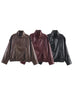 Solid Leather Moto Jacket For Women Winter Turtleneck Retro Coats Asymmetry Elegant Vintage PU Jackets
